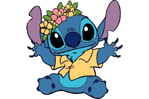 Stylish Eeyore: A Blue and Yellow Cartoon Character with a Flower Crown and a Shirt, Celebrating a Special Occasion