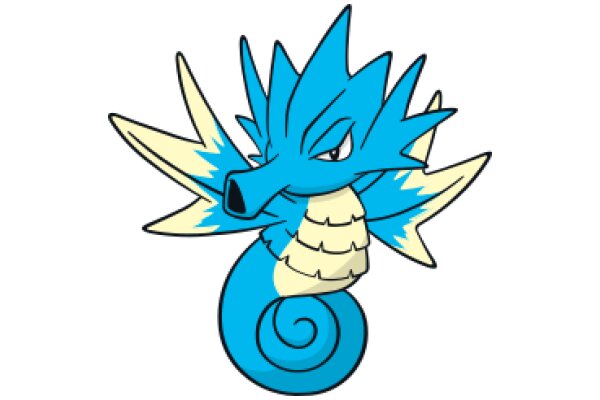 Vibrant Blue and Yellow Cartoon Dragon with a Spiral Tail