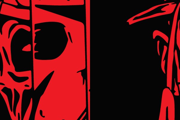 Red and Black Silhouetted Mask