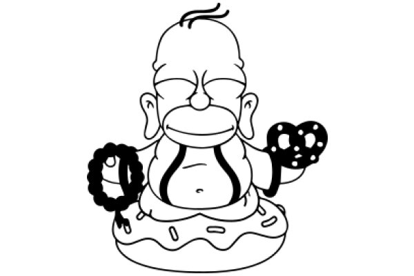 A Whimsical Illustration of Homer Simpson, the Beloved Character from The Simpsons, in a Meditative Pose with a Donut in Hand.