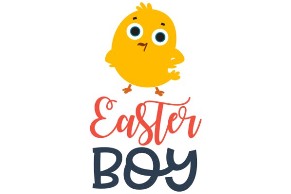 Easter Boy: A Playful and Colorful Illustration of a Yellow Chicken with a Surprised Expression, Celebrating the Easter Holiday with the Phrase 'Easter Boy' in a Stylish Font.
