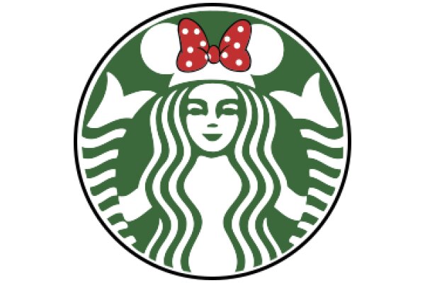 Starbucks Logo with a Playful Twist: A Smiling Barista with a Bow and a Minnie Mouse Ear