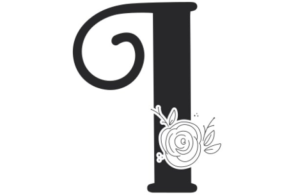 Stylized Letter 'T' with a Rose and Leaves
