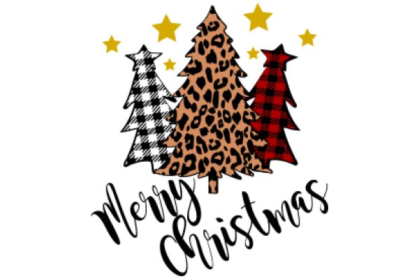 Merry Christmas: A Festive Illustration with Trees, Stars, and the Warm Wishes of the Season