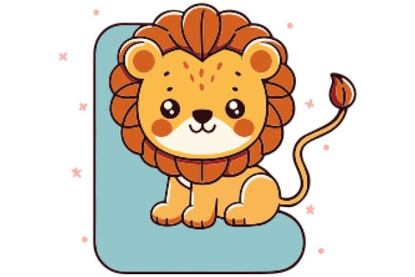 A Cute Lion Character with a Tail, Sitting on a Blue Platform