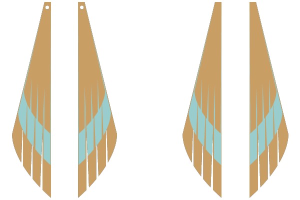 Two symmetrical abstract shapes with blue and brown color gradients and white lines.