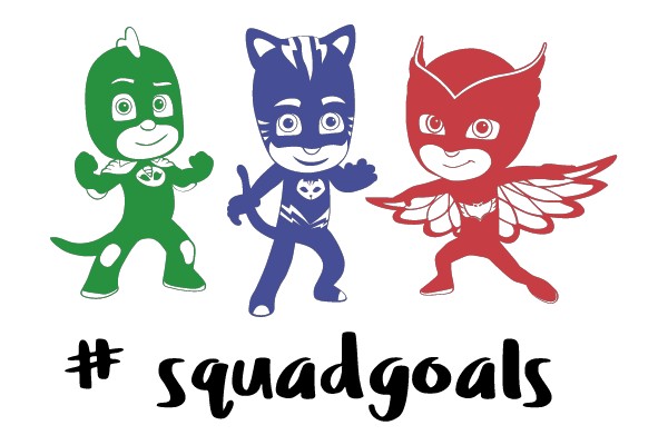 Three Stylized Cartoon Characters with the Hashtag #SquadGoals