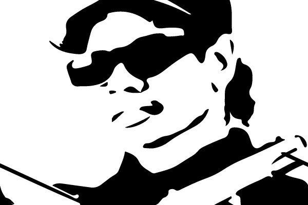 Silhouette of a Masked Figure with Guns