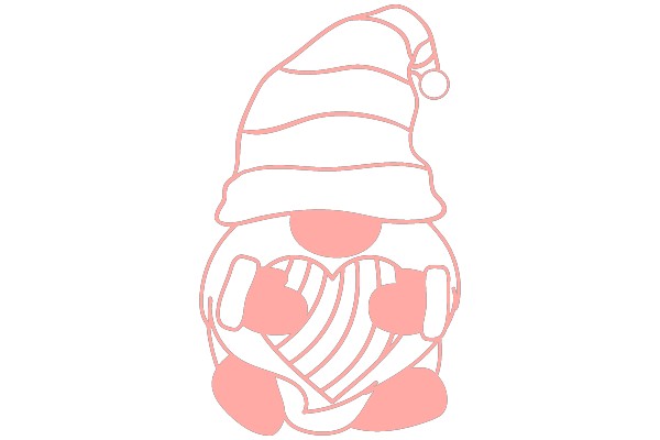 A Pink Line Drawing of a Cute Cartoon Character in a Santa Hat