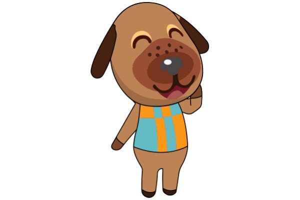 A Delightful Illustration of a Brown Dog in a Blue and Orange Shirt, Standing Against a White Background.