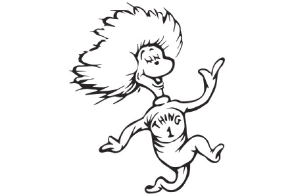 Whimsical Cartoon Character: A Playful and Stylized Illustration of a Character with a Fluffy Hairdo and a Shirt that Reads 'Thing 1'.