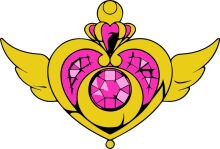 Vividly Detailed Illustration of a Stylized Pink and Yellow Heart-Shaped Emblem with a Diamond Centerpiece and Wings