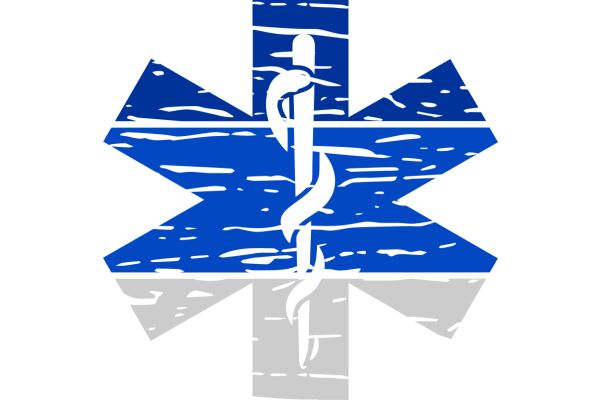 Stylized Blue and White Cross with Medical Symbols