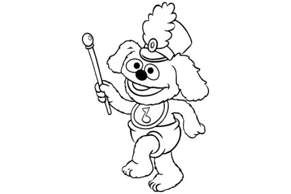 A Playful Puppet: A Cartoon Character of a Dog in a Uniform, Holding a Baton and a Ball, Ready for a Performance!