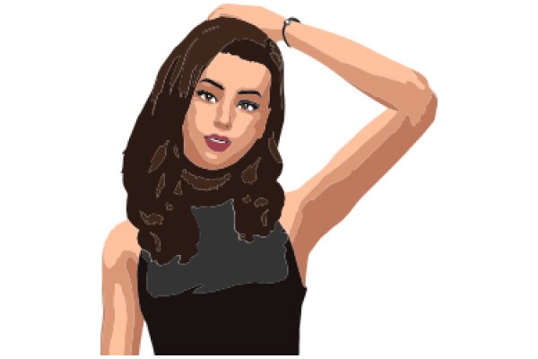Stylized Portrait of a Woman with Brown Hair and a Black Top