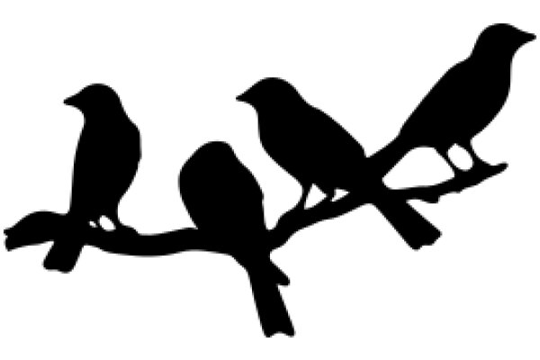 Silhouette of Four Birds on a Branch