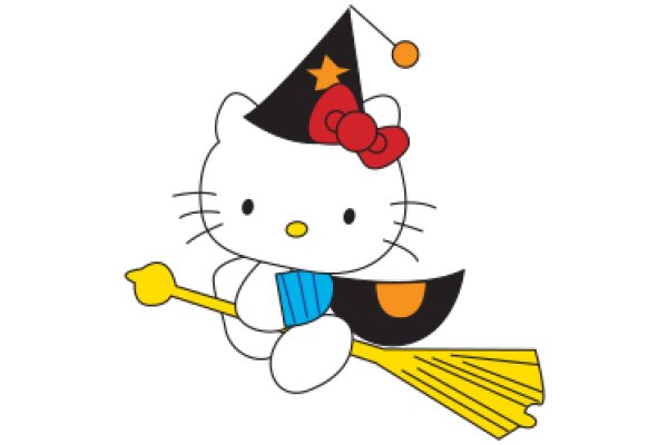 Whimsical Hello Kitty: A Playful Adventure in a Wizard's Hat and Broom