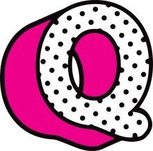 Vibrant Logo Design: A Playful Pink and White Letter Q with a Dotted Border