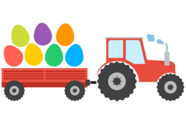 A Colorful Easter Scene with a Tractor and Eggs