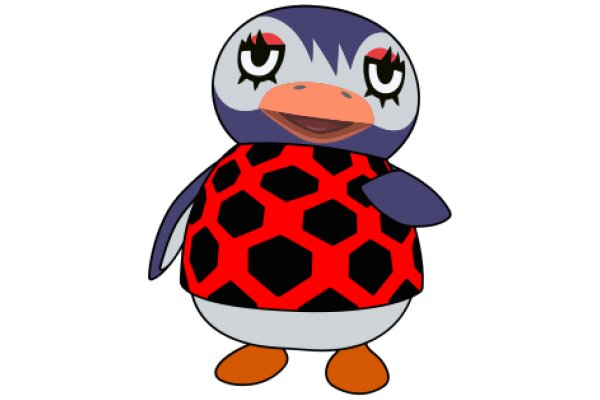 Vividly Styled Cartoon Penguin with a Red and Black Soccer Ball Shirt