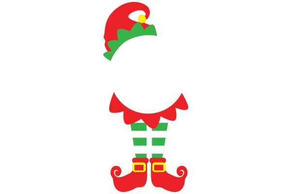 A Festive Christmas Character: A Red and Green Striped Elf with Candy Cane Boots and a Santa Hat