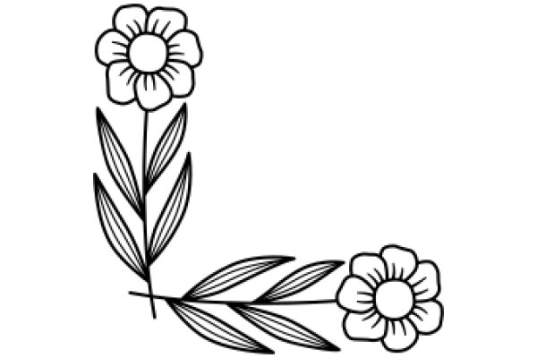 Simplistic Line Drawing of a Flower and Leaf