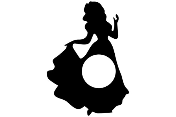 Silhouette of a Woman in a Dress with a Moon-like Object in Her Hand