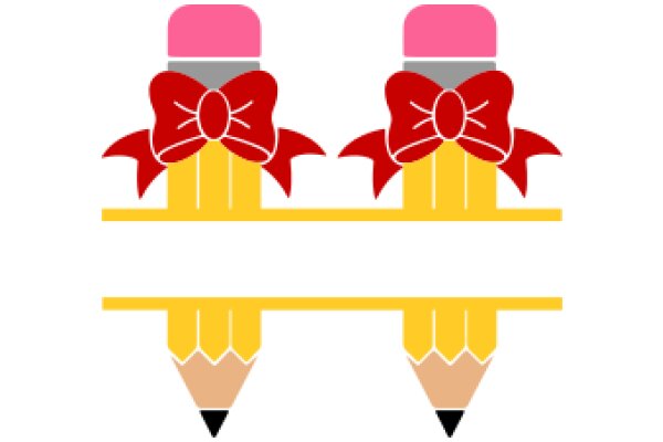 A Stylized Illustration of a Pink Lipstick and Yellow Pencil with Red Bows and Pencils