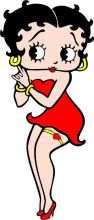 Whimsical Cartoon Character: A Stylish Female with a Heart-shaped Necklace and a Red Dress