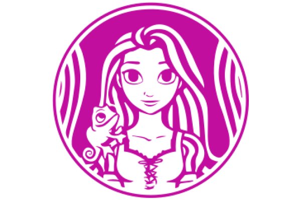 Stylized Portrait of a Woman with a Frog in a Purple Circle