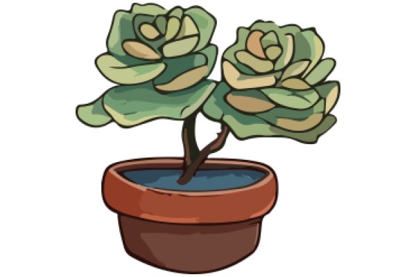 A Digital Illustration of a Potted Plant with Two Leaves