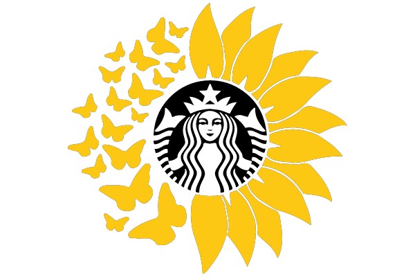 Sunflower with Butterflies and the Starbucks Logo
