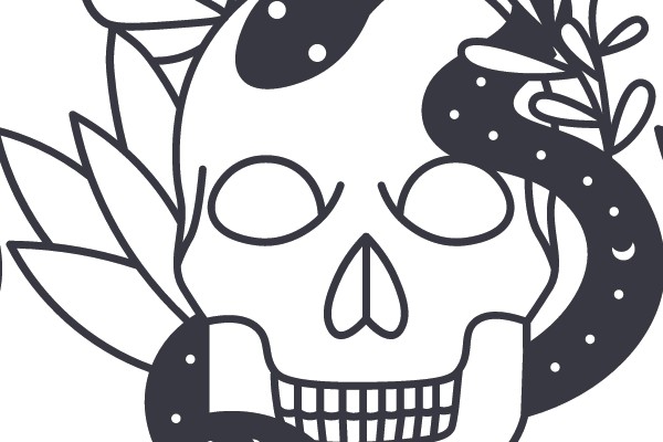 Skull with Floral and Serpentine Elements