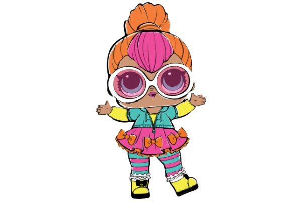 Vividly Styled Cartoon Character with Pink Hair and Colorful Outfit