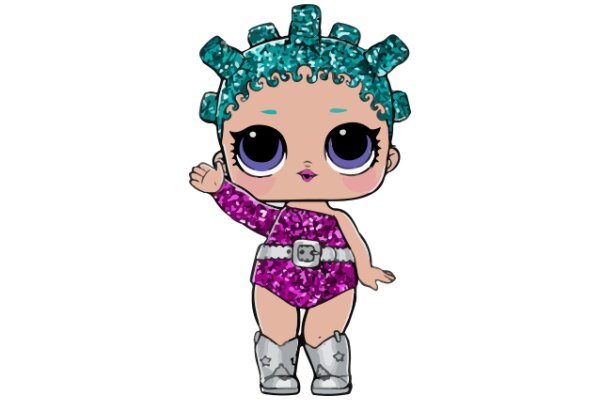 Stylish Anime Character in a Purple Swimsuit with Silver Boots and a Blue Hairpiece