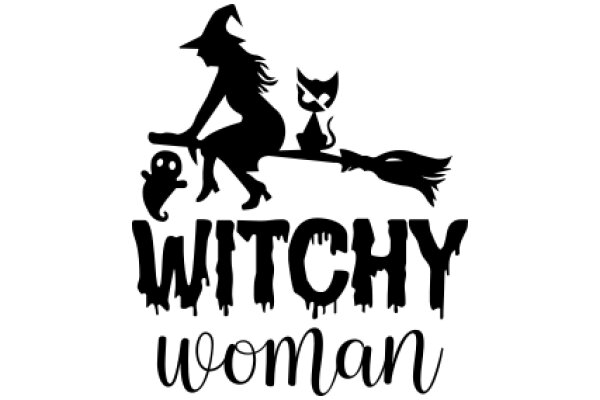 Witchy Woman: A Silhouette of a Witch, a Cat, and a Bat, with the Words 'Witchy Woman' Below
