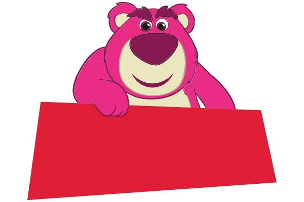 Playful Pink Bear and Red Banner