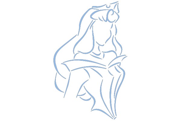Elegant Blue Line Drawing of a Woman