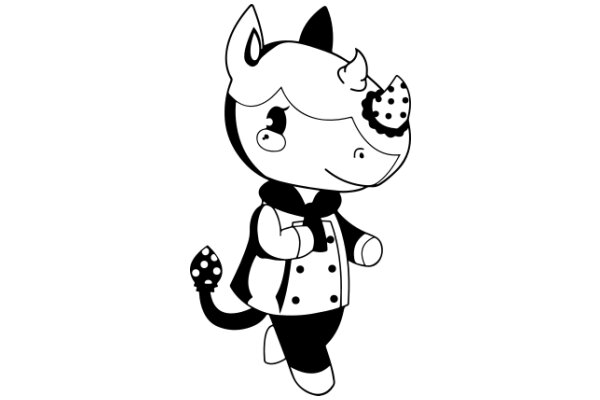 A Whimsical Cartoon of a Cat-like Character with a Unique Hat and a Tail, Walking with a Smile on its Face
