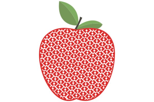 Vibrant Red Apple with a Green Leaf, Illustrated in a Stylized Pattern