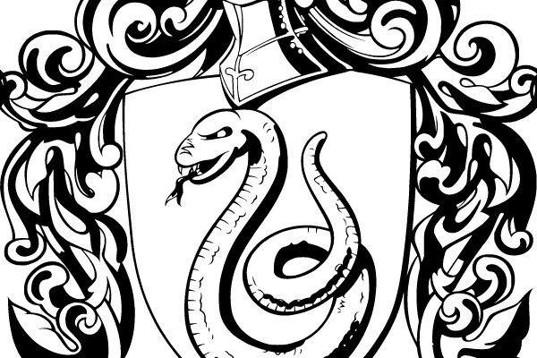 The image is a stylized emblem representing the Slytherin house from the Harry Potter series.