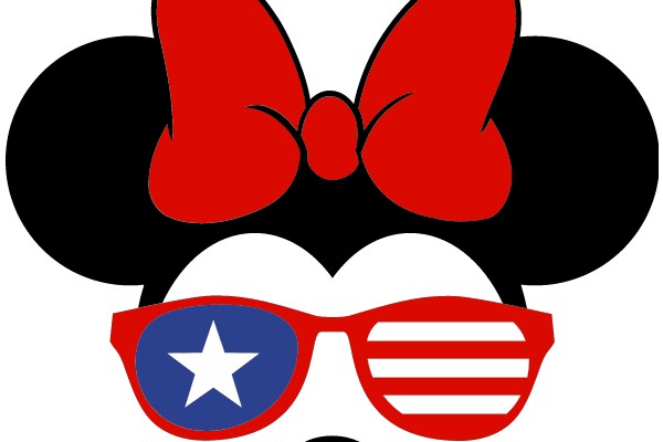 Mickey Mouse with a Patriotic Twist: A Red Bow and Sunglasses with a Star and Stripes Design