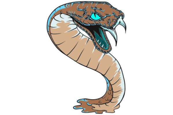 An Illustrated Snake with a Blue Eye and a Wide Mouth, Coiled on a White Background.