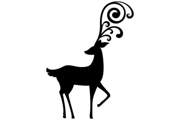 Elegant Black Silhouette of a Deer with a Swirling Antler