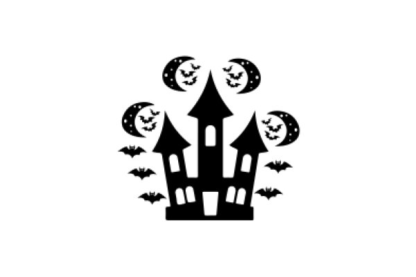Midnight Halloween Scene with a Silhouette Castle and Bats