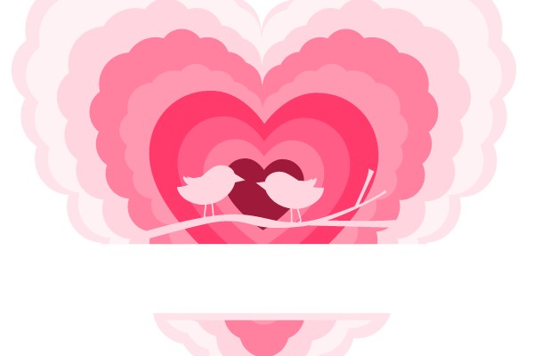 A Pink Heart with Two Birds, Embracing a Branch