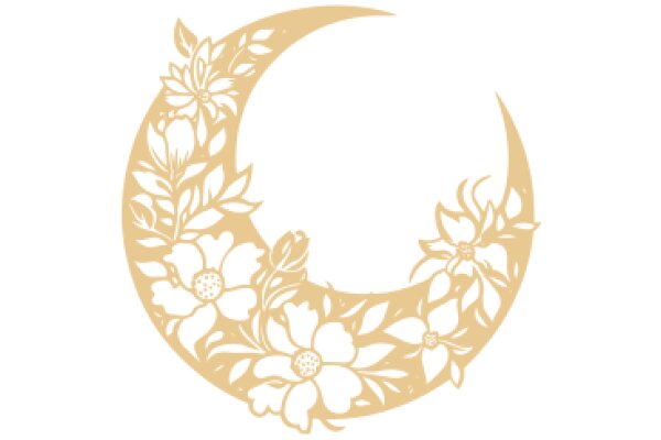 Golden Crescent Moon with Floral Design