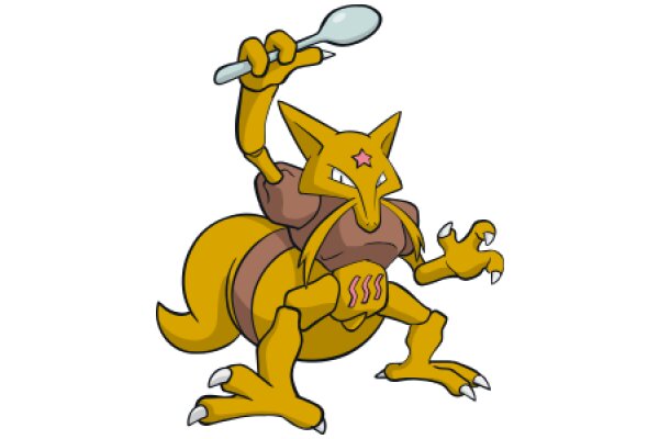 A Yellow Cartoon Cat with a Spoon in Its Paw, Standing on Two Legs