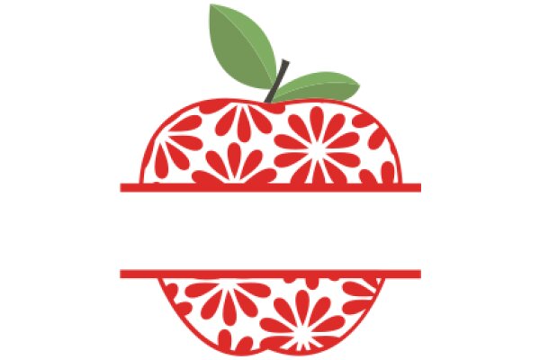 Vibrant Red and White Apple with a Green Leaf, Stylized with a Floral Pattern