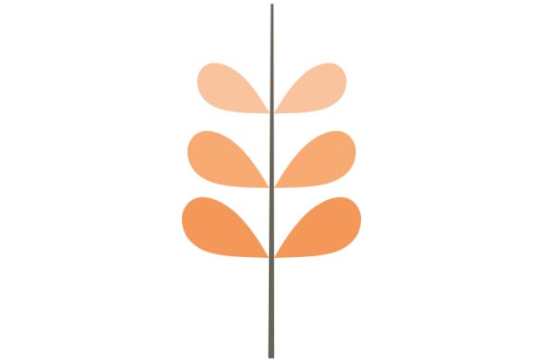 Stylized Abstract Art: A Minimalist Design of Orange and Brown Leaves on a Stem